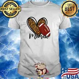 Leopard Football Love Heart Memaw Football Season T-Shirt