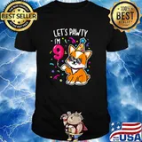Let's Pawty I'm 9, 9th Birthday Corgi 9 Years Old Birthday T-Shirt