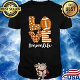 Love Football American Mom Life Player with Leopard T-Shirt