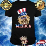 Merica Patriotic Pomeranian Dog Owner Pom Dog American Flag T-Shirt