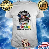 National Hispanic Heritage Month Us Latin Flags Messy Bun T-Shirt