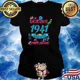 October 1941 Born To Be Awesome 80th Birthday Floral T-Shirt Ladies tee