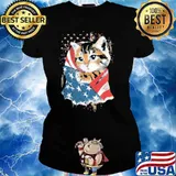 Patriotic Cat American Flag Shirt Ladies tee