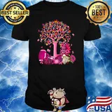 Pink Ribbon Tree Football Breast Cancer Awareness Christmas T-Shirt