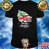 Red Truck Pick Up Christmas Tree Vintage Retro T-Shirt