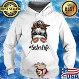 Sister Life Leopard Messy Bun Football Sister T-Shirt Hoodie