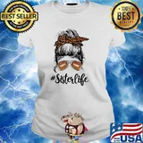 Sister Life Leopard Messy Bun Football Sister T-Shirt Ladies tee