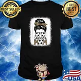 Soccer Mom Life Bleached Messy Bun Hair Leopard Football T-Shirt