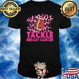 Tackle Breast Cancer Awareness Pink Ribbon Leopard Football T-Shirt