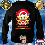 Target logo yoda holding happy hallothanksmas santa hat s Sweater