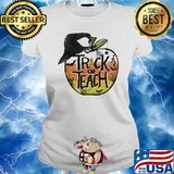Trick or teach witch hat apple halloween s Ladies tee