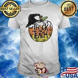 Trick or teach witch hat apple halloween shirt