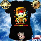 Ups logo happy hallothanksmas yoda wear santa hat s Ladies tee