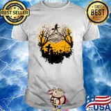Witch rides the broom at night with moon at Halloween Shirt