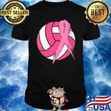Womens Breast Cancer Pink Ribbon Volleyball Awareness T-Shirt