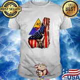 Army 40th Armored Division Pulled American Flag T-shirt