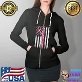 Back The Pink Ribbon American Flag Breast Cancer Awareness T-Shirt Full Zip Hooded