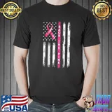 Back The Pink Ribbon American Flag Breast Cancer Awareness T-Shirt Unisex