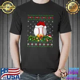 Baseball Sports Lover Xmas Santa Hat Ugly Baseball Christmas Premium T-Shirt