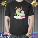 Bigfoot Sasquatch Riding Dinosaur T Rex Wear Santa Hat Christmas shirt