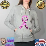 Breast Cancer Awareness Ribbon Pink Camo Survivor T-Shirt Full Zip Hooded