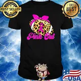 Breast Cancer Ribbon Pink Out Football Pink Ribbon Leopard T-Shirt
