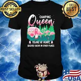 Camping queen young at heart slightly older in other places flamingo shirt