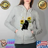 Cat Sunflower Christmas Tree Sun Flower Cat Lover Shirt Full Zip Hooded