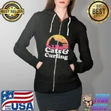 Cats and Curling Men's or Women's Cat T-Shirt Full Zip Hooded