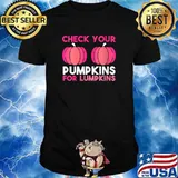 Check Your Pumpkins For Lumpkins Breast Cancer Awareness Pink in October T-Shirt