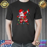 Christmas Dabbing Santa Kids Boys Men Xmas Gifts Tree Lights T-Shirt