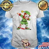 Christmas Elf Dabbing Ice Hockey Player Boys Kids Dab Xmas Raglan Baseball T-shirt