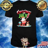 Christmas In July Santa Claus and His Reindeer Dog Shirt