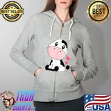 Cute Cow Print Kawaii Aesthetic Black White Cow Animal T-Shirt Full Zip Hooded