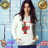 F-Letter F-Initial F-Monogram F, Glitter Letter F with Pointsettia, Christmas, Red, Green T-shirt