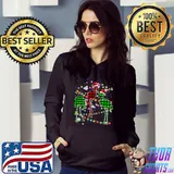 Flamingo Buffalo Plaid Christmas Santa Lights Xmas Pajamas T-shirt