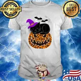 Funny Halloween Cute Witch Cat Leopard Pumpkin Women T-Shirt