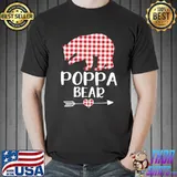 Funny Poppa Bear Matching Family Christmas Bear Red Plaid T-Shirt