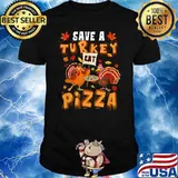 Funny Save a Turkey Eat Pizza Thanksgiving Kids Adult Vegan T-Shirt