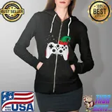 Gamer Video Console Elf Hat Merry Christmas Sweater Ugly T-Shirt Full Zip Hooded