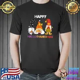 Halloween Thanksgiving Christmas Happy HalloThanksMas Gnomes T-Shirt