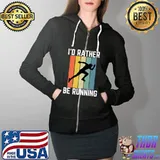 I'd Rather Be Running Retro Sunset Funny Runner Premium T-Shirt Full Zip Hooded