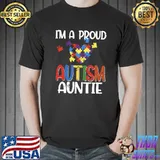 I'm A Proud Autism Auntie Autism Awareness Costume Heart T-shirt