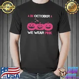 In October We Wear Pink Breast Cancer Pumpkin Halloween T-Shirt Unisex