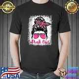 In October We Wear Pink Messy Bun Teacher Life Breast Cancer T-Shirt
