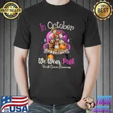 In October We Wear Pink Ribbon Scarecrow Breast Cancer T-Shirt