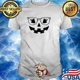 Jack O Lantern Face Pumpkin Halloween Leopard Print Glasses T-Shirt