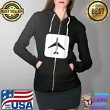 Jet Airplane Symbol T-Shirt Full Zip Hooded