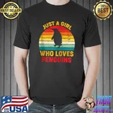 Just A Girl Who Loves Penguins Retro Sunset Penguin Lovers T-shirt