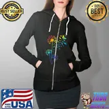 Just Dandelion Butterfly Breathe Rainbow Flowers Dragonfly T-Shirt Full Zip Hooded